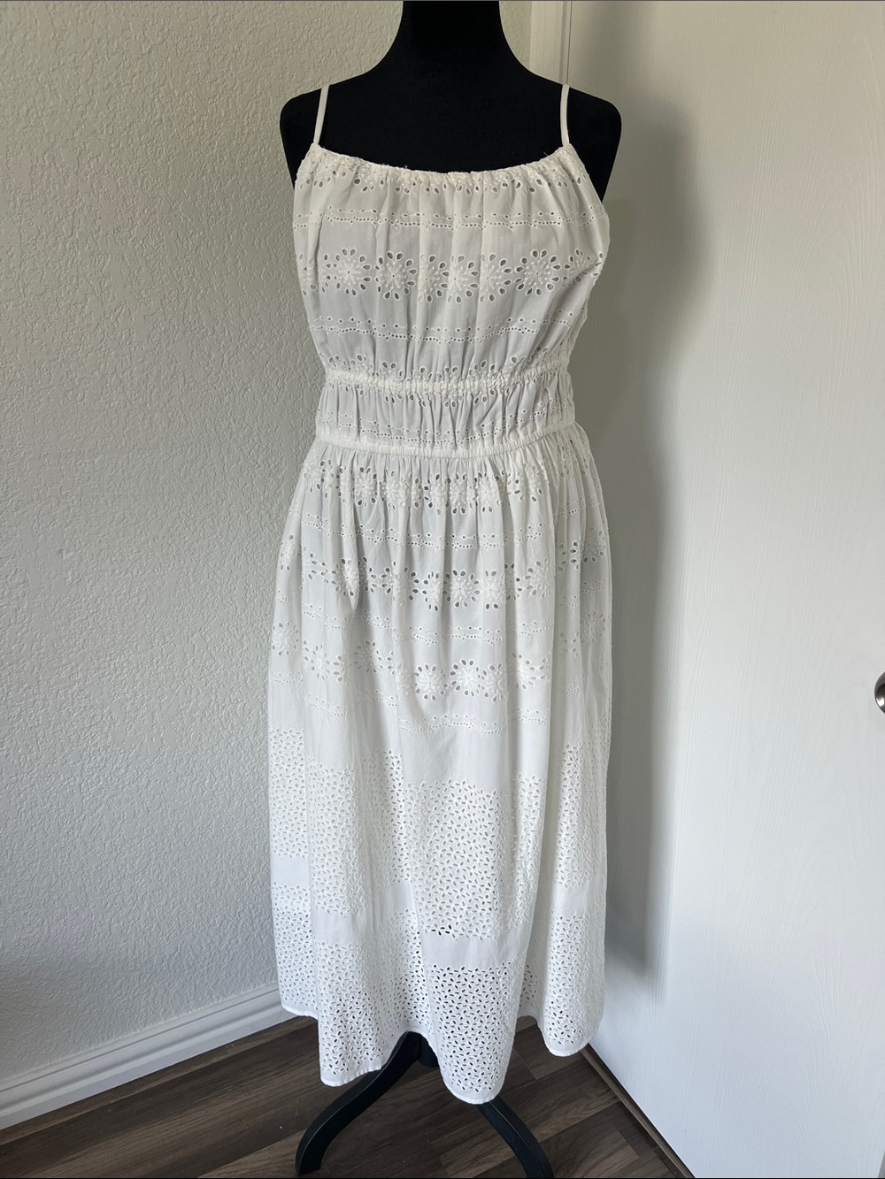 White Eyelet Maxi Dress with Smocked Waist